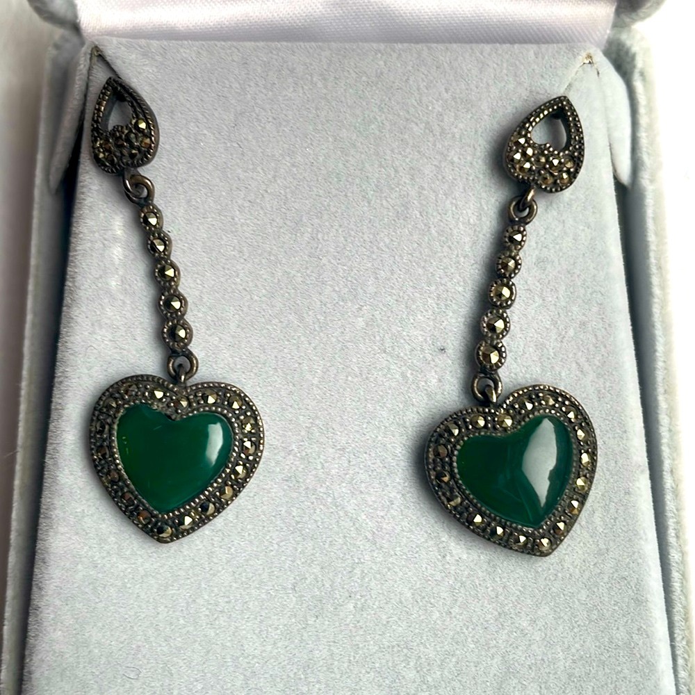 Rare *** Sterling Jade marcasite earrings. Vintage and very beautiful.